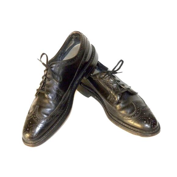 60s O\'Sullivan Black Leather Wingtip Oxford Shoes | Vintage Brogues Men 11.5 B main image 6